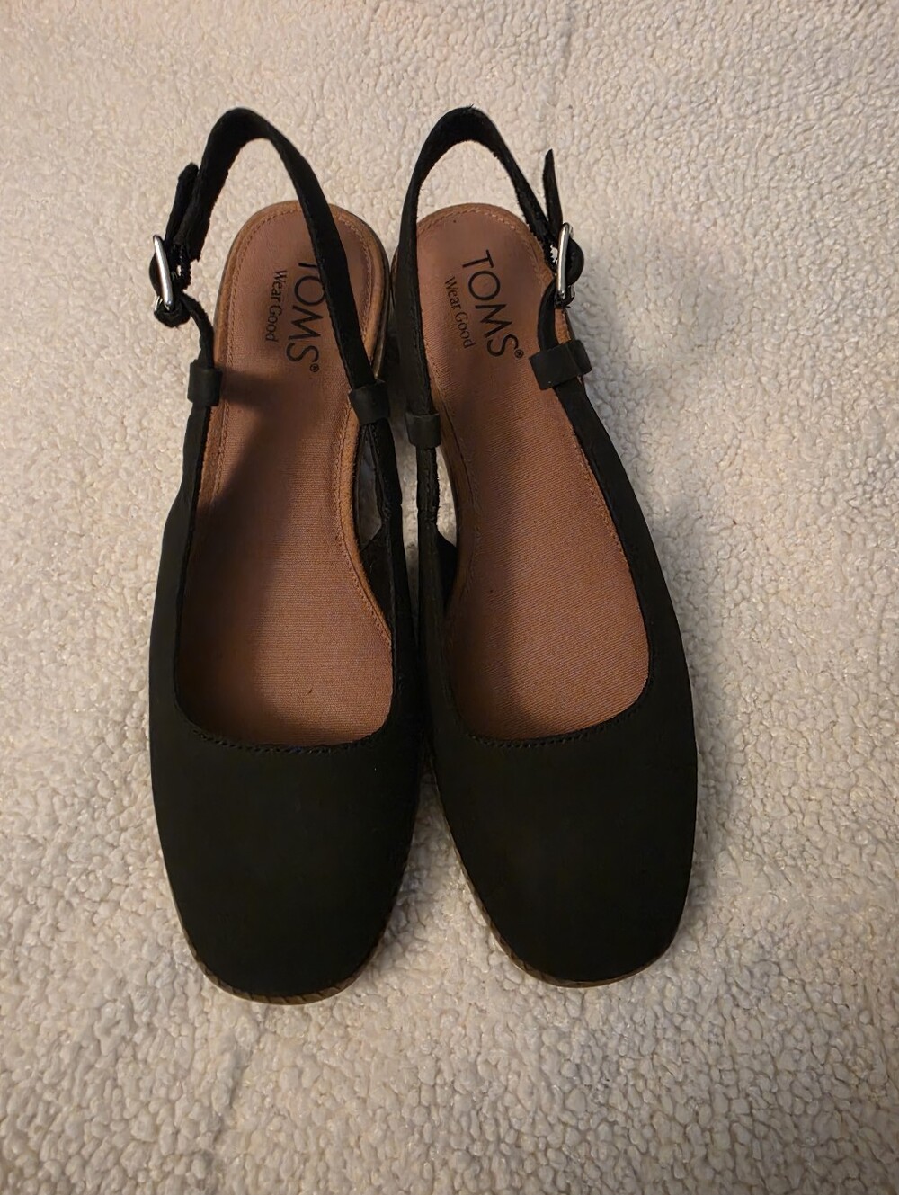 TOMS Black Slingback Flats with Buckle Strap